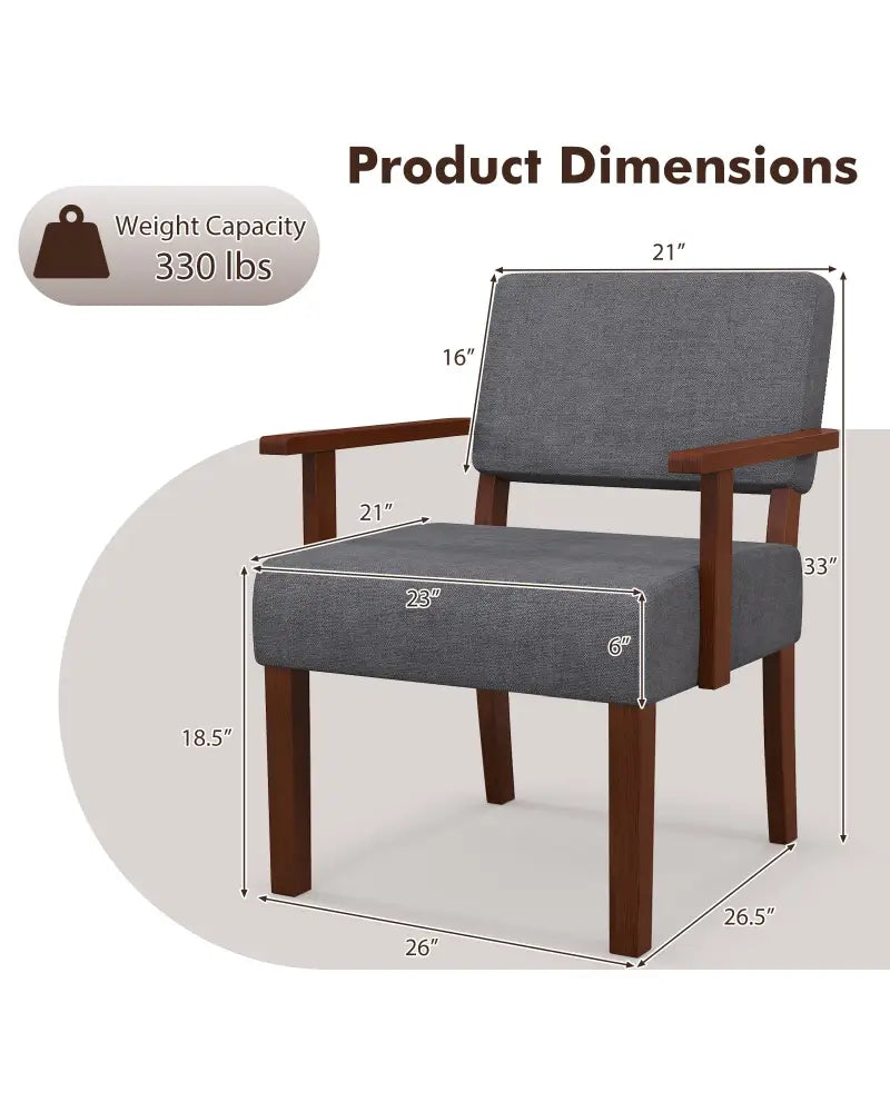 Linen Accent Chair Living Room Chair with Soft Padded Seat and Backrest-Gray - Gray - Accent Chairs