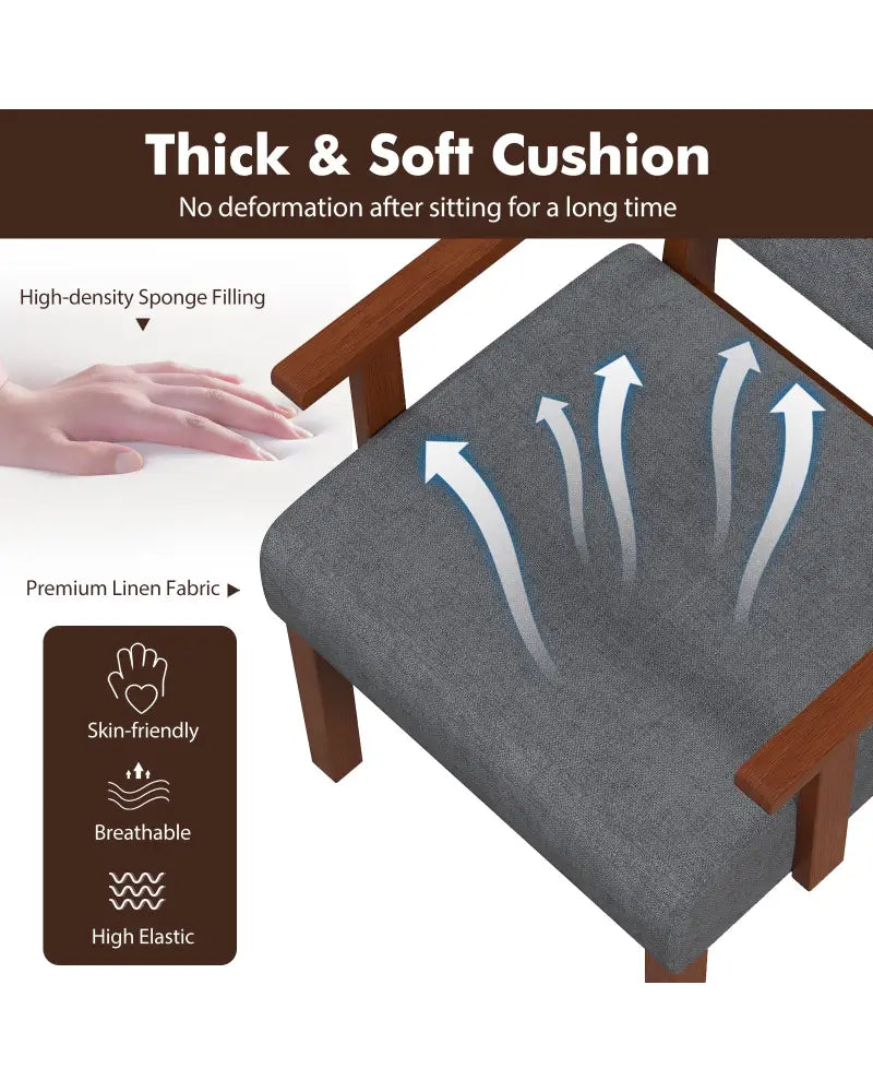 Linen Accent Chair Living Room Chair with Soft Padded Seat and Backrest-Gray - Gray - Accent Chairs
