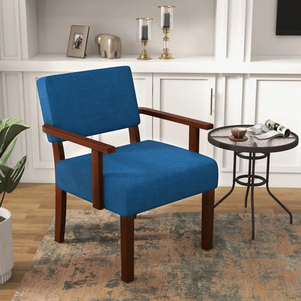 Linen Accent Chair Living Room Chair with Soft Padded Seat and Backrest-Blue - Blue - Accent Chairs