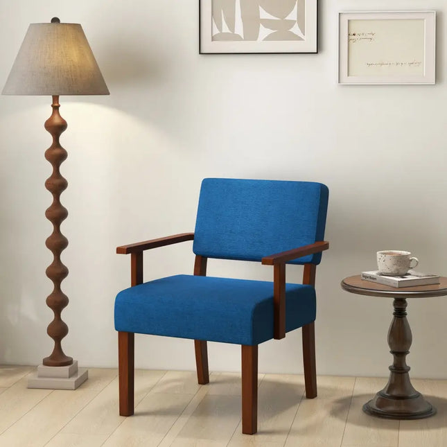 Linen Accent Chair Living Room Chair with Soft Padded Seat and Backrest-Blue - Blue - Accent Chairs