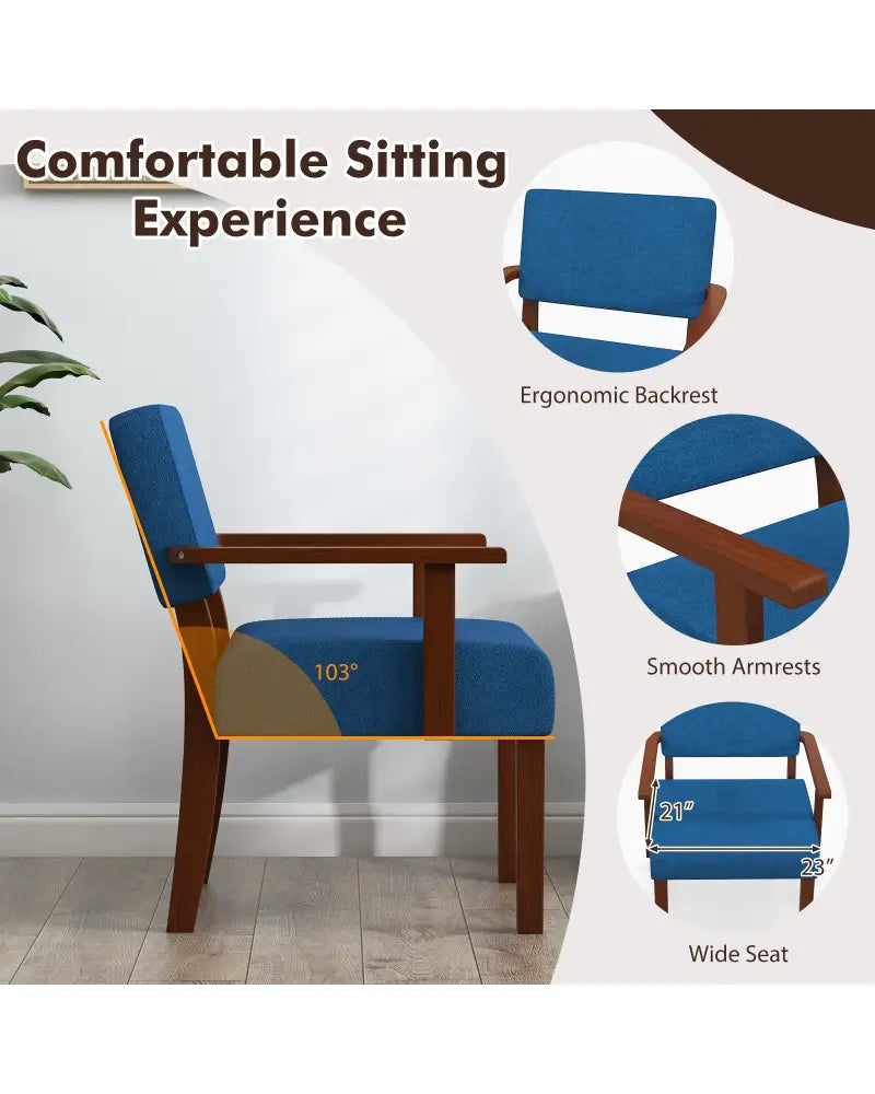 Linen Accent Chair Living Room Chair with Soft Padded Seat and Backrest-Blue - Blue - Accent Chairs