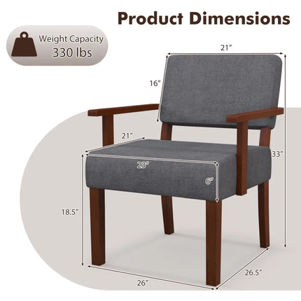 Linen Accent Chair Living Room Chair with Soft Padded Seat and Backrest-Gray - Gray - Accent Chairs