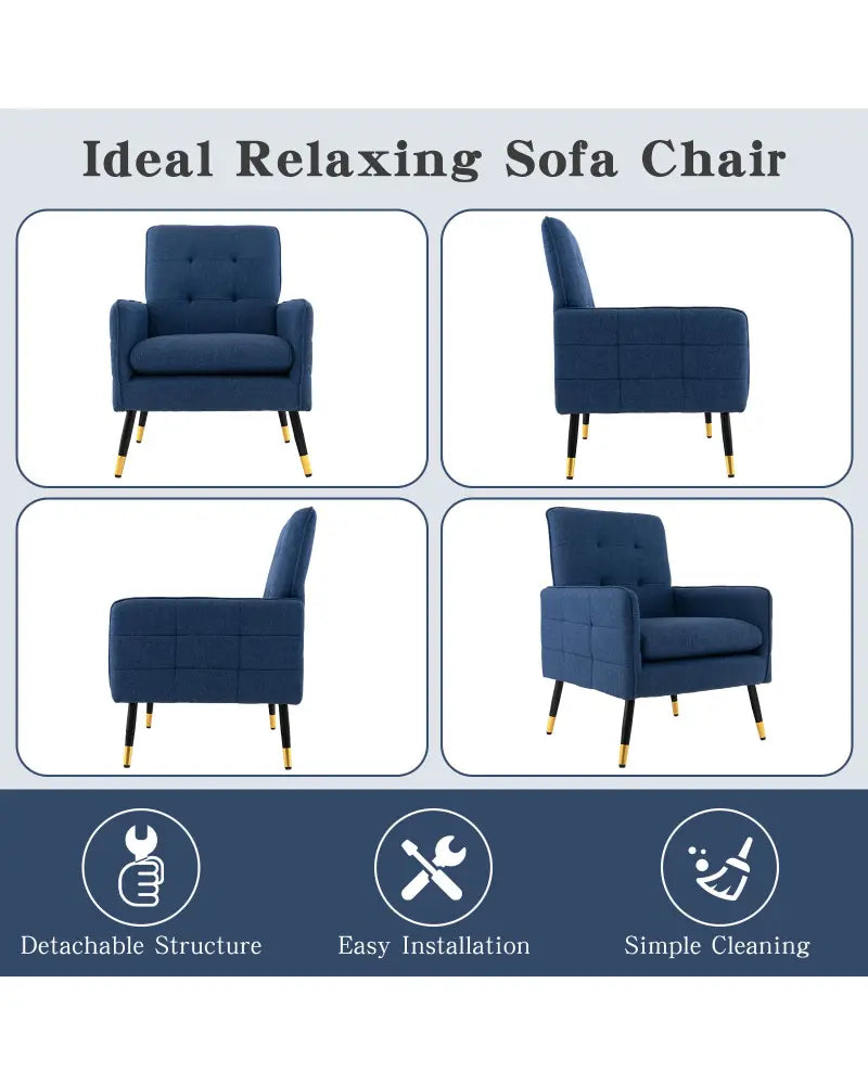 Linen Fabric Accent Chair with Removable Seat Cushion-Blue - Blue - Accent Chairs