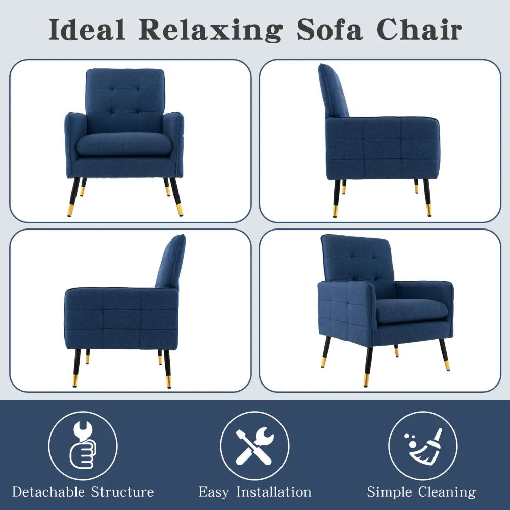 Linen Fabric Accent Chair with Removable Seat Cushion-Blue - Blue - Accent Chairs