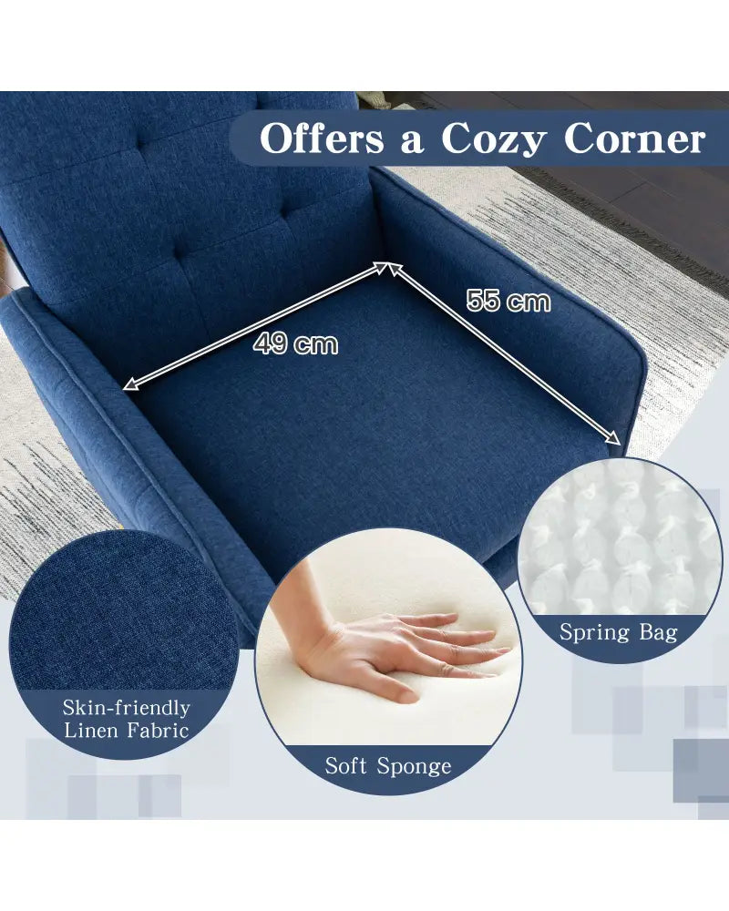 Linen Fabric Accent Chair with Removable Seat Cushion-Blue - Blue - Accent Chairs