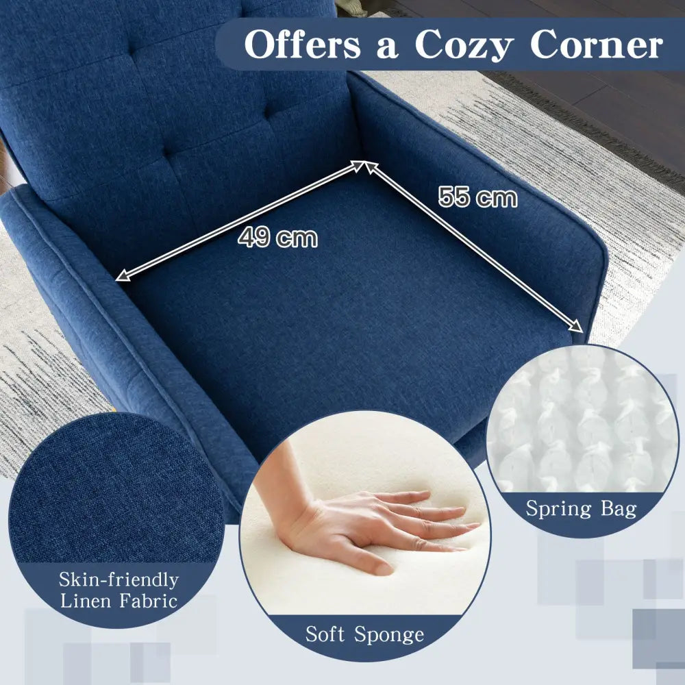 Linen Fabric Accent Chair with Removable Seat Cushion-Blue - Blue - Accent Chairs