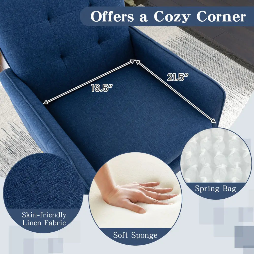 Linen Fabric Accent Chair with Removable Seat Cushion-Blue - Blue - Accent Chairs