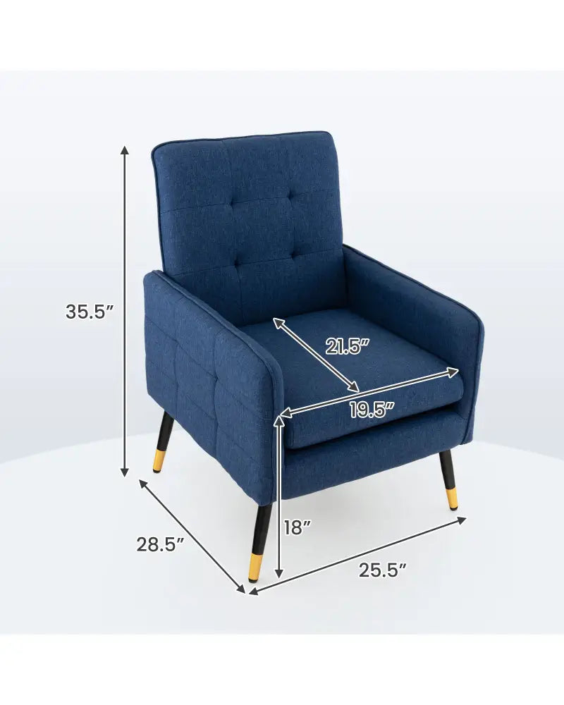 Linen Fabric Accent Chair with Removable Seat Cushion-Blue - Blue - Accent Chairs