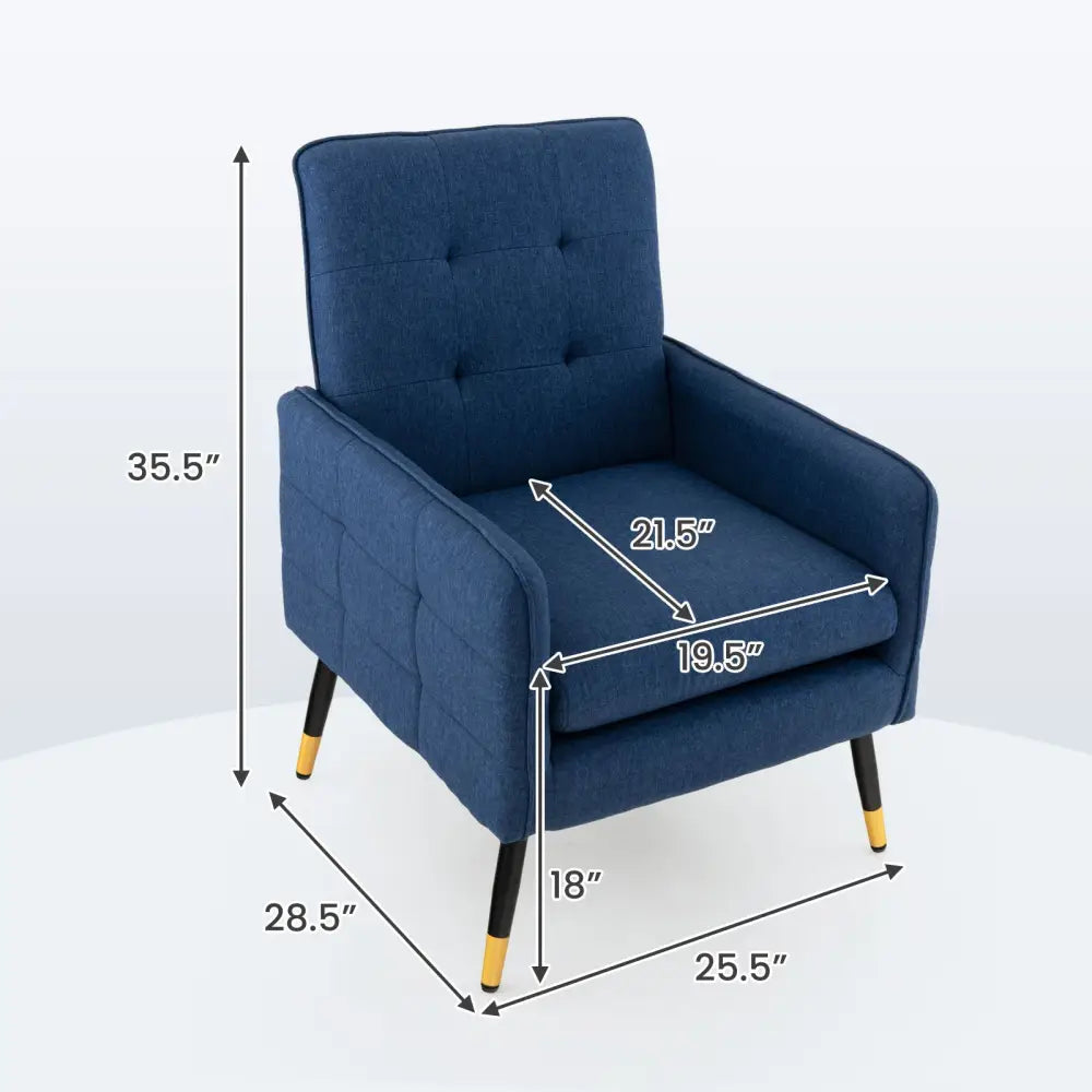 Linen Fabric Accent Chair with Removable Seat Cushion-Blue - Blue - Accent Chairs