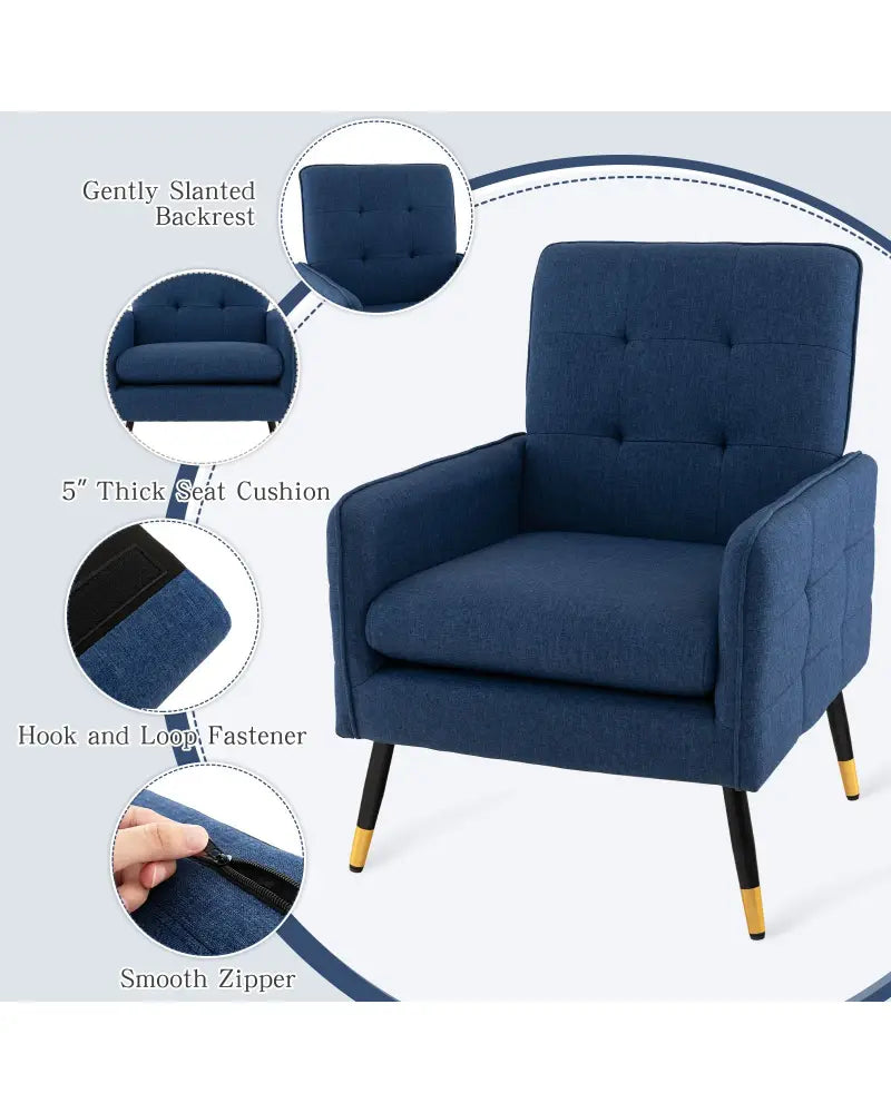 Linen Fabric Accent Chair with Removable Seat Cushion-Blue - Blue - Accent Chairs