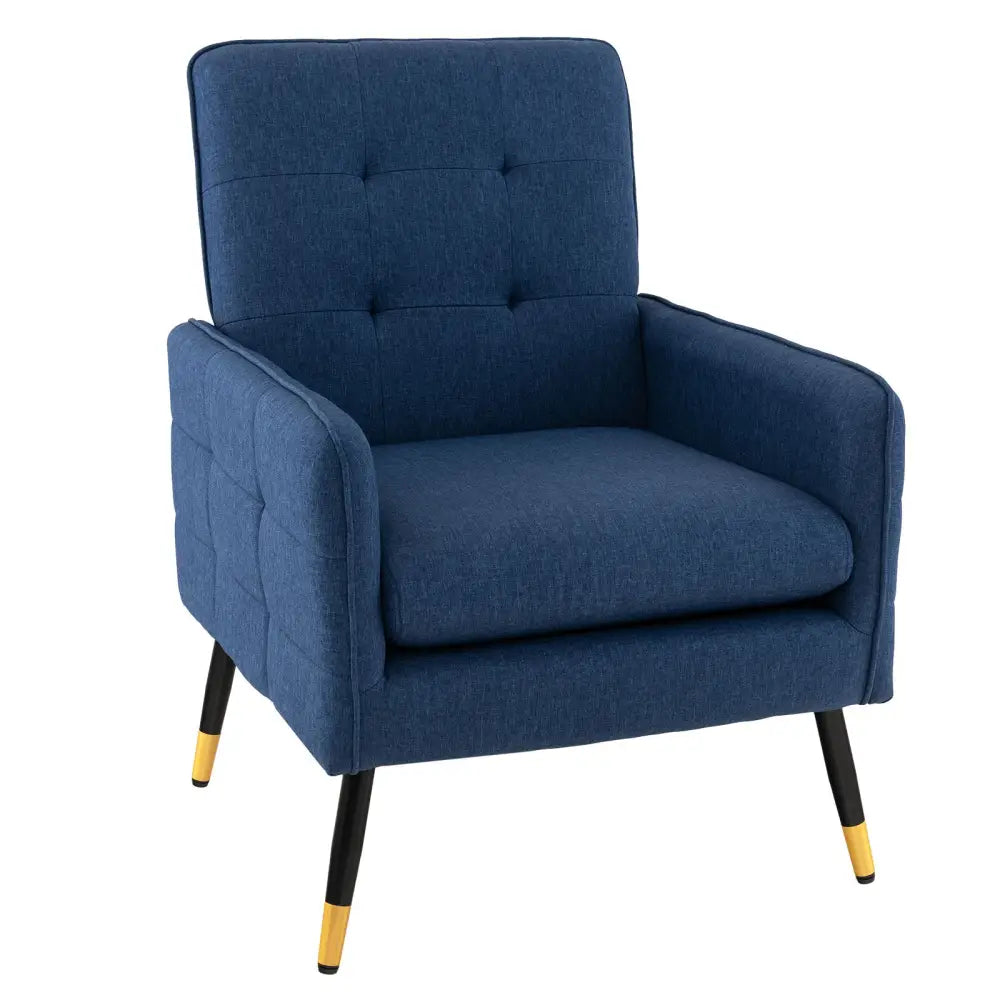 Linen Fabric Accent Chair with Removable Seat Cushion-Blue - Blue - Accent Chairs