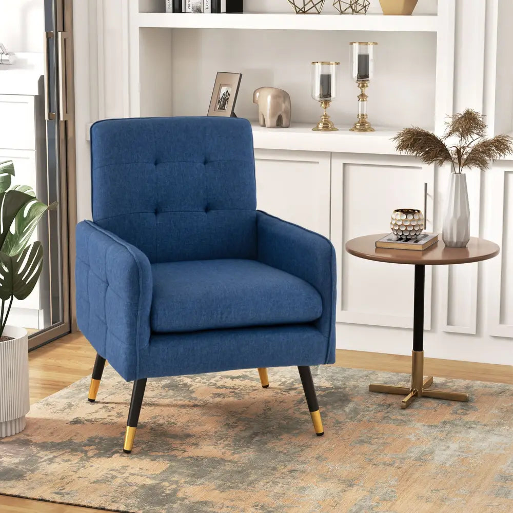 Linen Fabric Accent Chair with Removable Seat Cushion-Blue - Blue - Accent Chairs