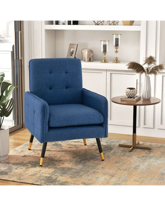 Linen Fabric Accent Chair with Removable Seat Cushion-Blue - Blue - Accent Chairs