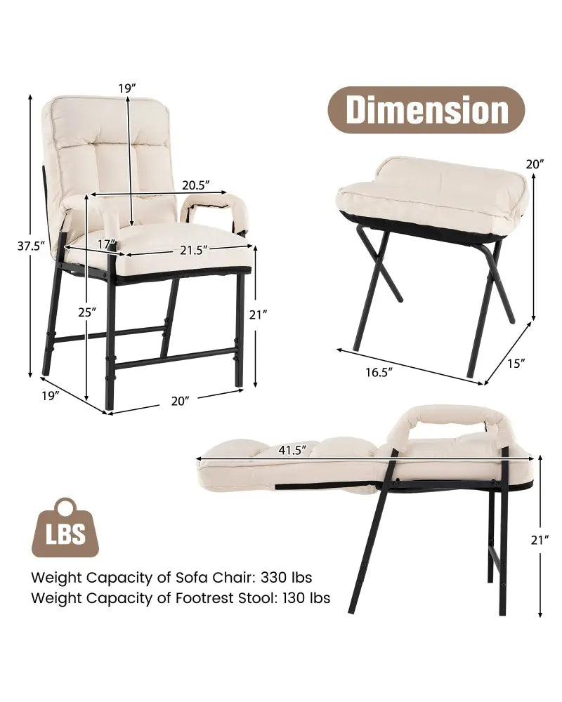 Linen Fabric Modern Accent Chair with Ottoman and Adjustable Backrest-Beige - Beige - Recliners