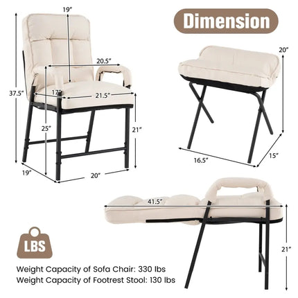 Linen Fabric Modern Accent Chair with Ottoman and Adjustable Backrest-Beige - Beige - Recliners