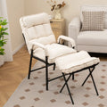 Linen Fabric Modern Accent Chair with Ottoman and Adjustable Backrest-Beige - Beige - Recliners