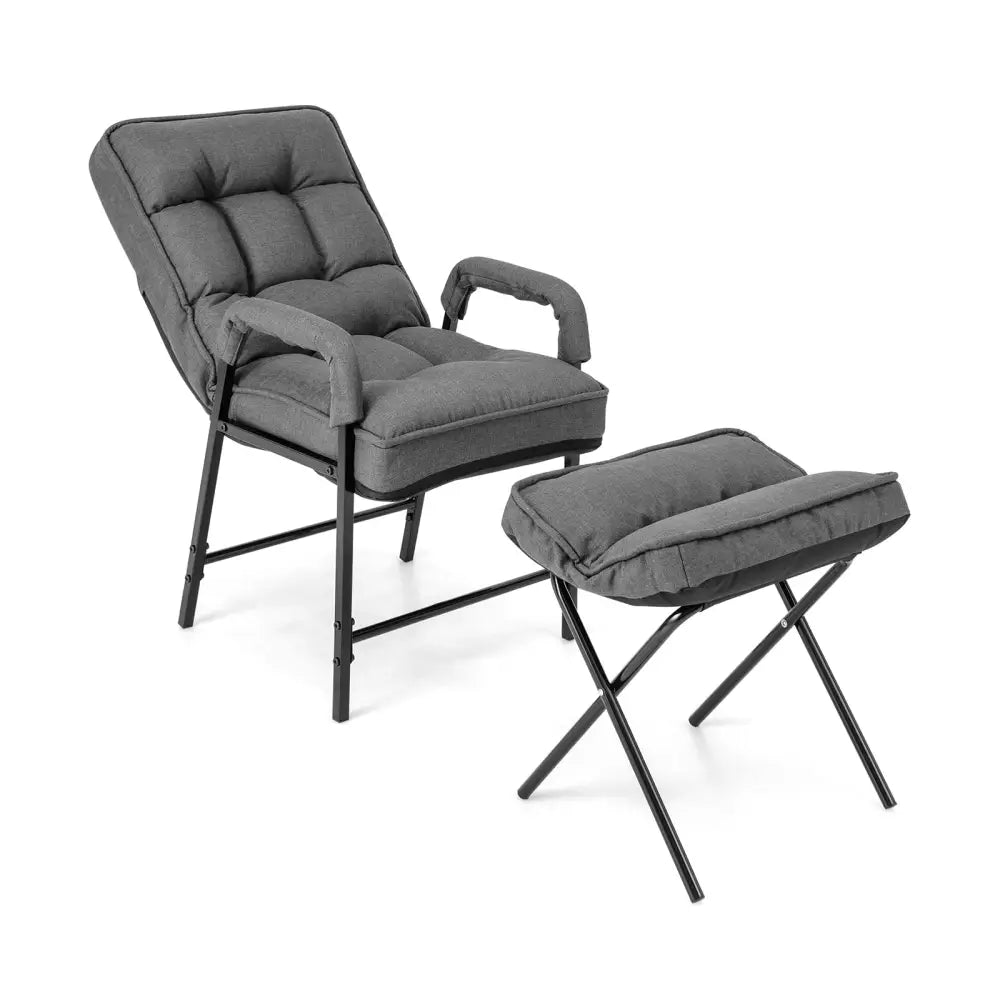 Linen Fabric Modern Accent Chair with Ottoman and Adjustable Backrest-Gray - Gray - Recliners