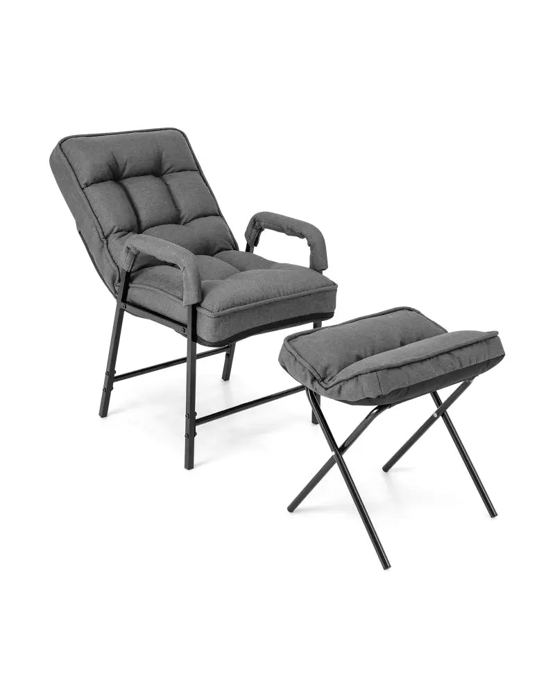 Linen Fabric Modern Accent Chair with Ottoman and Adjustable Backrest-Gray - Gray - Recliners
