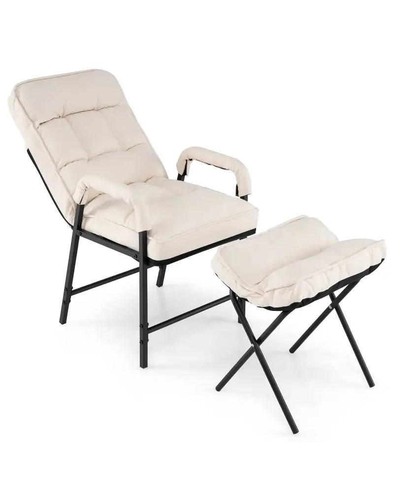 Linen Fabric Modern Accent Chair with Ottoman and Adjustable Backrest-Beige - Beige - Recliners