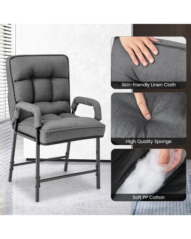 Linen Fabric Modern Accent Chair with Ottoman and Adjustable Backrest-Gray - Gray - Recliners