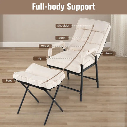 Linen Fabric Modern Accent Chair with Ottoman and Adjustable Backrest-Beige - Beige - Recliners
