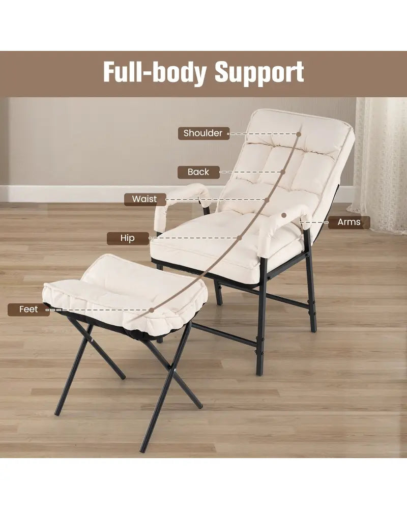 Linen Fabric Modern Accent Chair with Ottoman and Adjustable Backrest-Beige - Beige - Recliners
