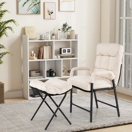 Linen Fabric Modern Accent Chair with Ottoman and Adjustable Backrest-Beige - Beige - Recliners