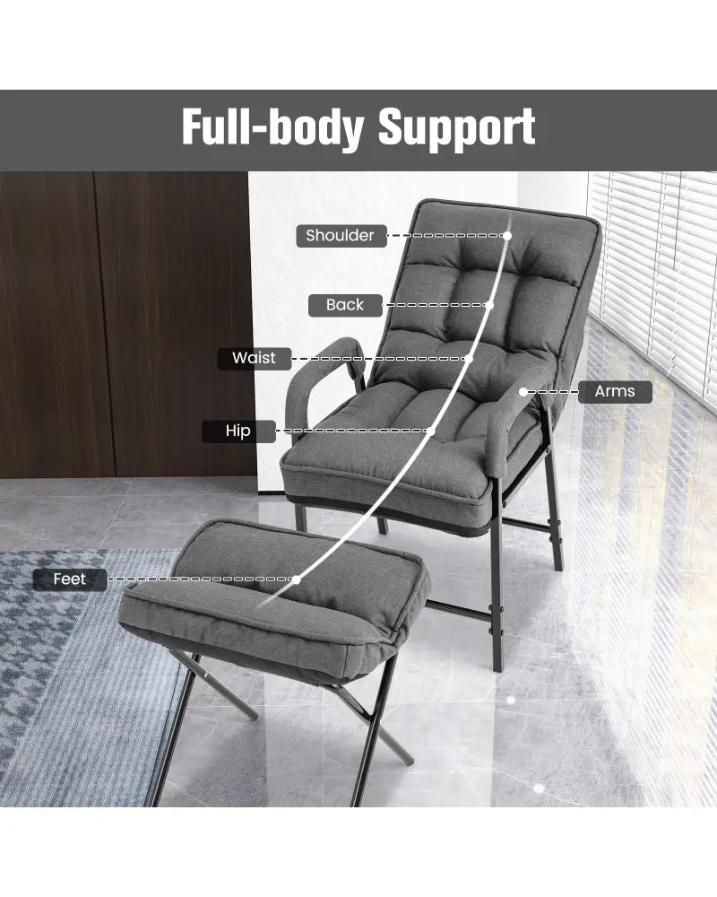 Linen Fabric Modern Accent Chair with Ottoman and Adjustable Backrest-Gray - Gray - Recliners