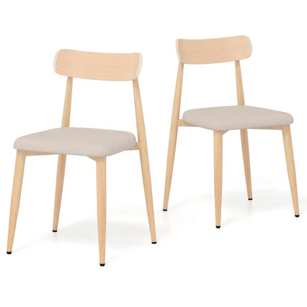 Linen Fabric Upholstered Modern Dining Chair Set of 2 with Padded Seat and Curved Back-Oak - Oak - Dining Chairs