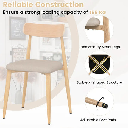 Linen Fabric Upholstered Modern Dining Chair Set of 2 with Padded Seat and Curved Back-Oak - Oak - Dining Chairs