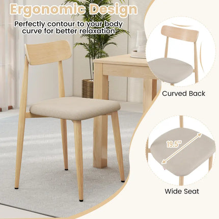 Linen Fabric Upholstered Modern Dining Chair Set of 2 with Padded Seat and Curved Back-Oak - Oak - Dining Chairs