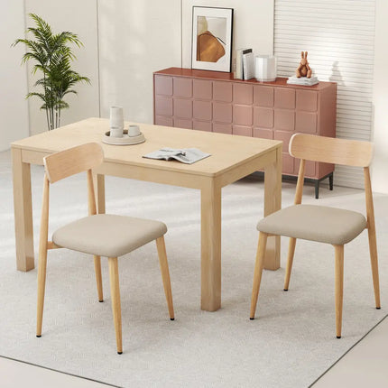 Linen Fabric Upholstered Modern Dining Chair Set of 2 with Padded Seat and Curved Back-Oak - Oak - Dining Chairs