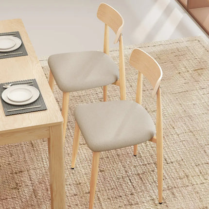Linen Fabric Upholstered Modern Dining Chair Set of 2 with Padded Seat and Curved Back-Oak - Oak - Dining Chairs
