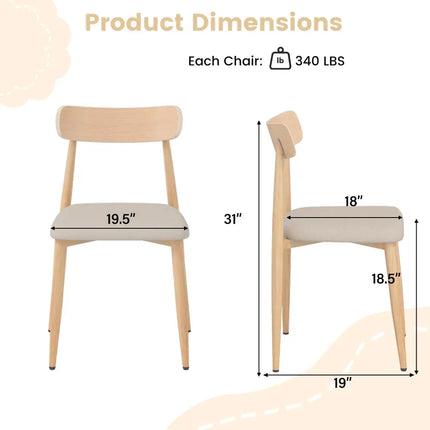 Linen Fabric Upholstered Modern Dining Chair Set of 4 with Padded Seat and Curved Back-Oak - Oak - Dining Chairs