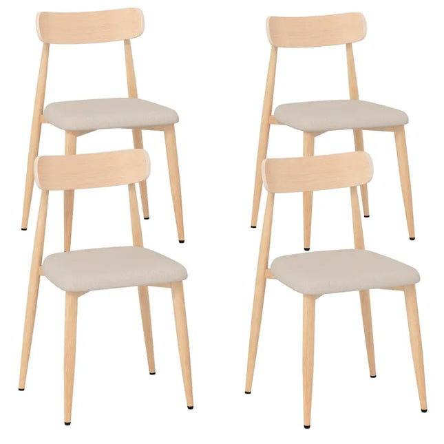 Linen Fabric Upholstered Modern Dining Chair Set of 4 with Padded Seat and Curved Back-Oak - Oak - Dining Chairs