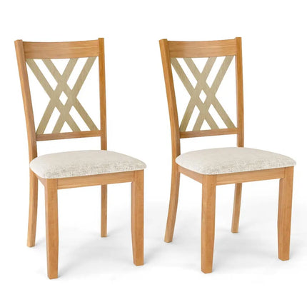 Linen Fabric Upholstered Wooden Dining Chair Set of 2 with Rubber Wood Frame for Dining Room-Natural - Natural - Dining