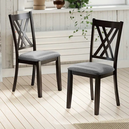 Linen Fabric Upholstered Wooden Dining Chair Set of 2 with Rubber Wood Frame for Dining Room-Gray - Gray - Dining Chairs