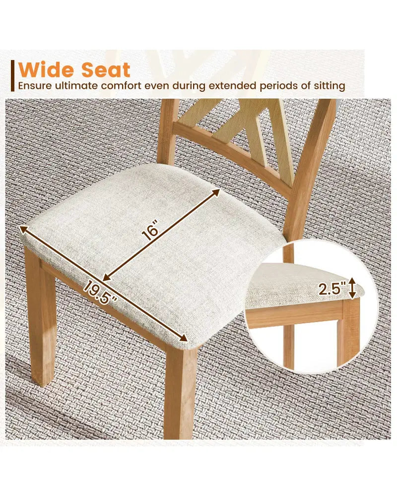 Linen Fabric Upholstered Wooden Dining Chair Set of 2 with Rubber Wood Frame for Dining Room-Natural - Natural - Dining