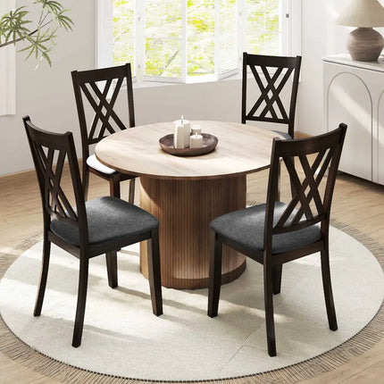 Linen Fabric Upholstered Wooden Dining Chair Set of 2 with Rubber Wood Frame for Dining Room-Gray - Gray - Dining Chairs