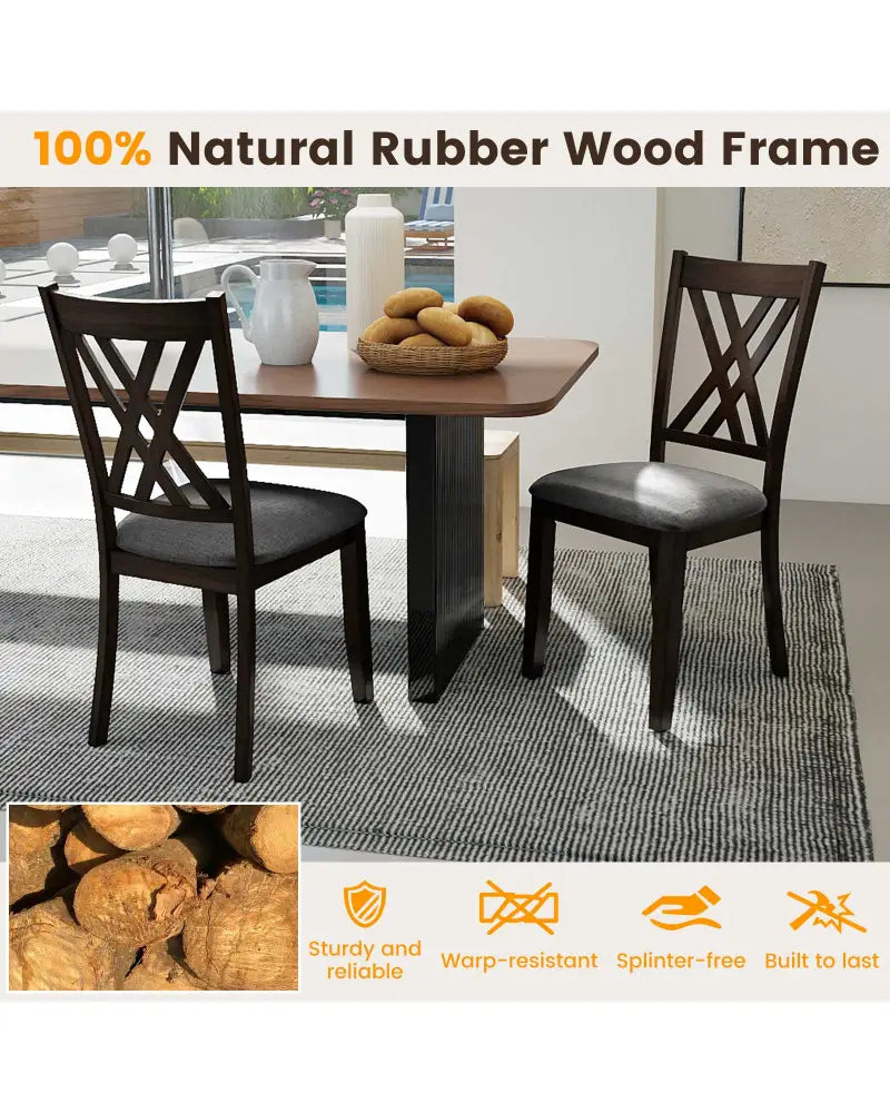 Linen Fabric Upholstered Wooden Dining Chair Set of 2 with Rubber Wood Frame for Dining Room-Gray - Gray - Dining Chairs