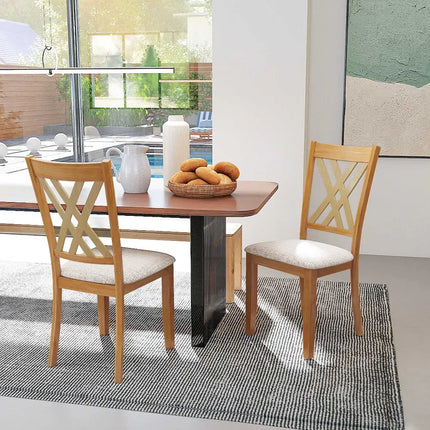 Linen Fabric Upholstered Wooden Dining Chair Set of 2 with Rubber Wood Frame for Dining Room-Natural - Natural - Dining