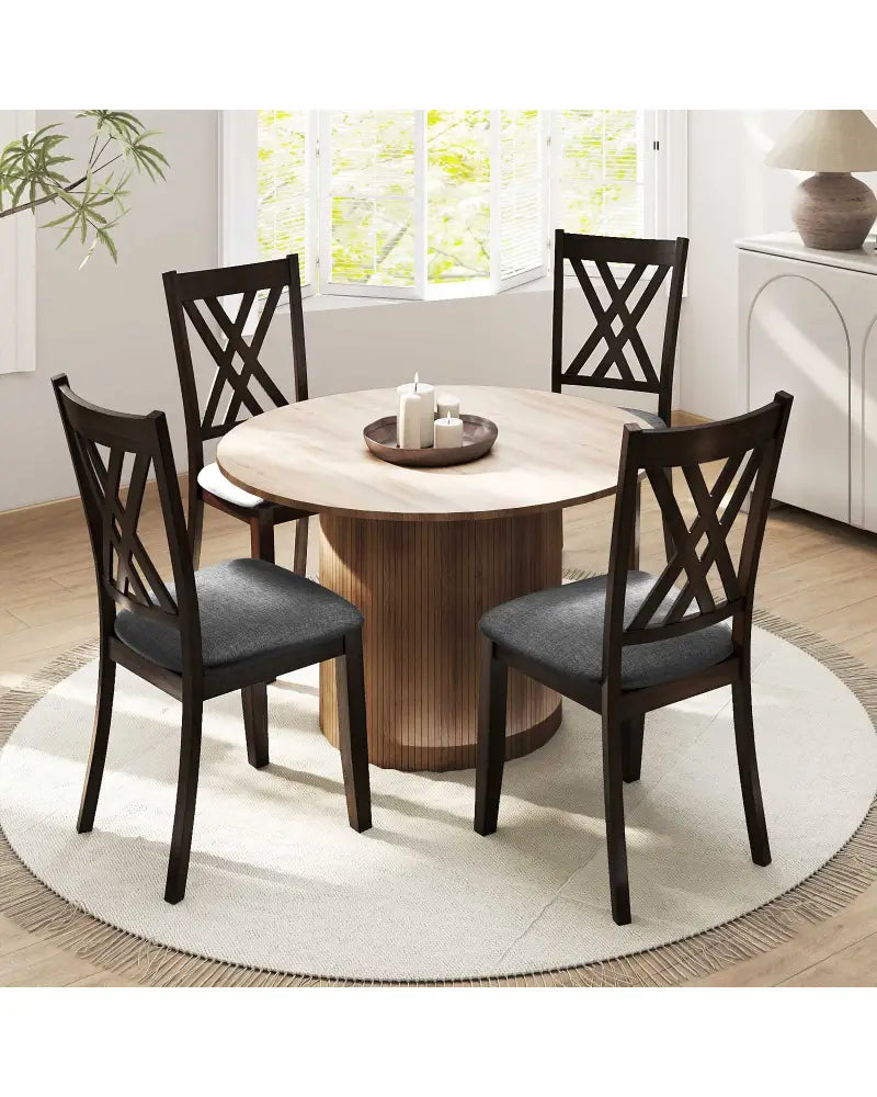 Linen Fabric Upholstered Wooden Dining Chair Set of 2 with Rubber Wood Frame for Dining Room-Gray - Gray - Dining Chairs