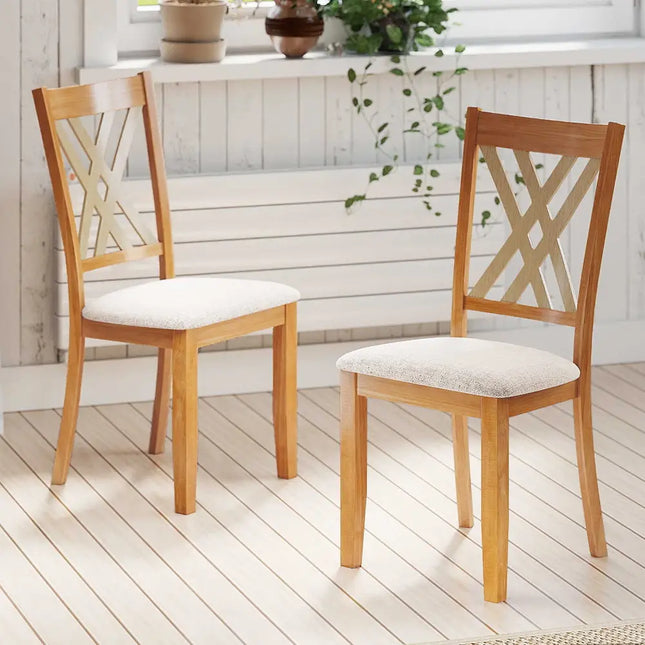 Linen Fabric Upholstered Wooden Dining Chair Set of 2 with Rubber Wood Frame for Dining Room-Natural - Natural - Dining