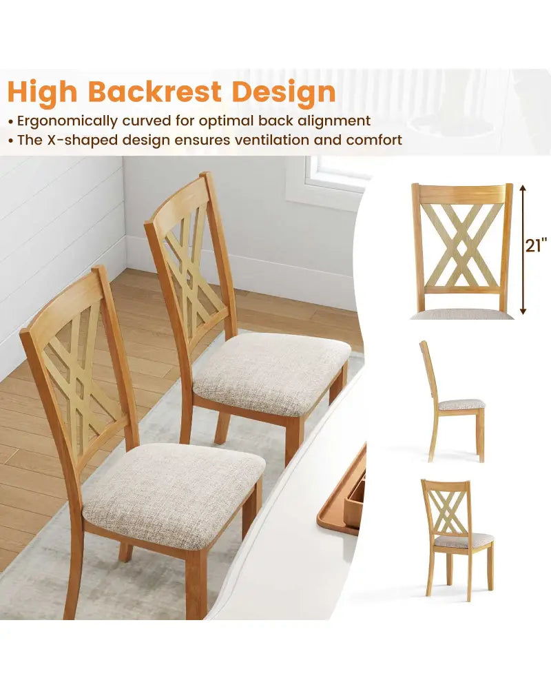 Linen Fabric Upholstered Wooden Dining Chair Set of 2 with Rubber Wood Frame for Dining Room-Natural - Natural - Dining