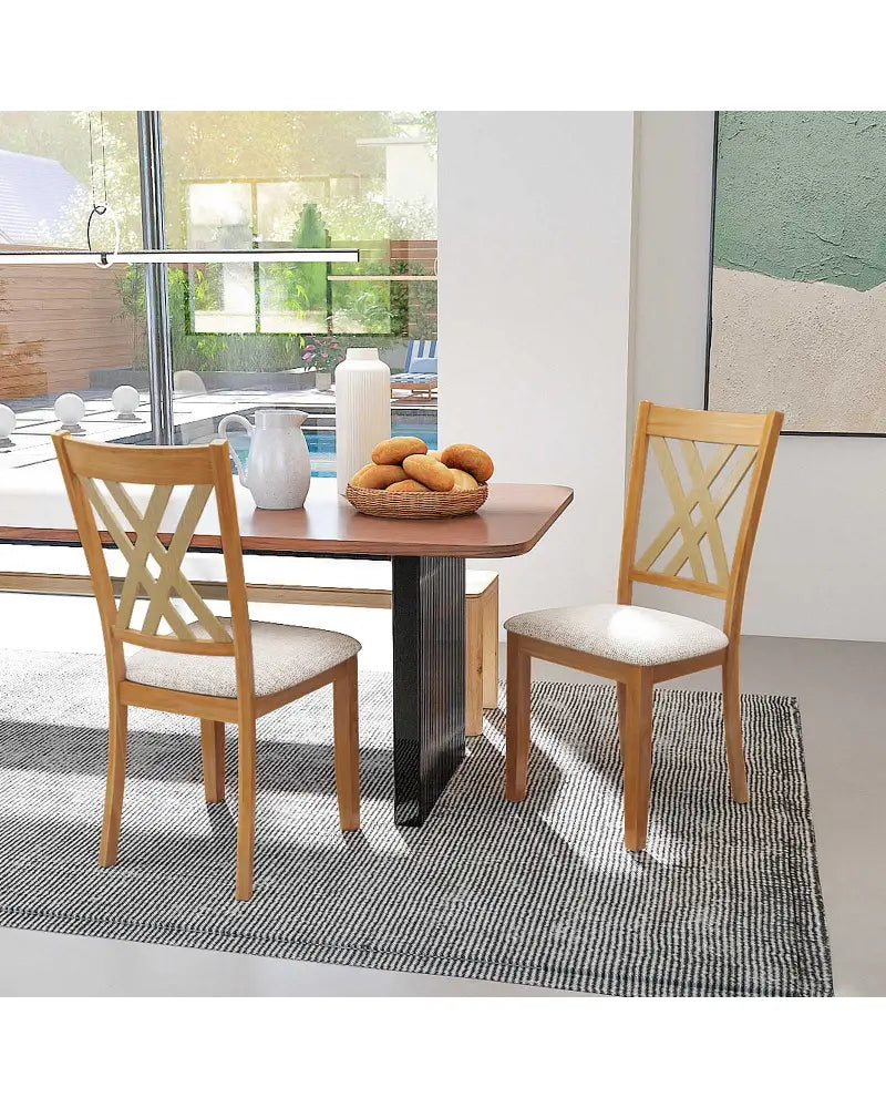 Linen Fabric Upholstered Wooden Dining Chair Set of 2 with Rubber Wood Frame for Dining Room-Natural - Natural - Dining