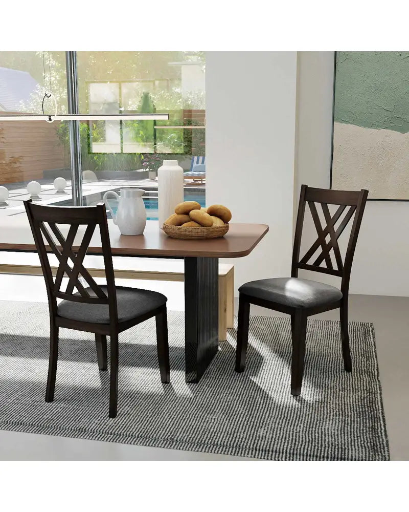 Linen Fabric Upholstered Wooden Dining Chair Set of 2 with Rubber Wood Frame for Dining Room-Gray - Gray - Dining Chairs