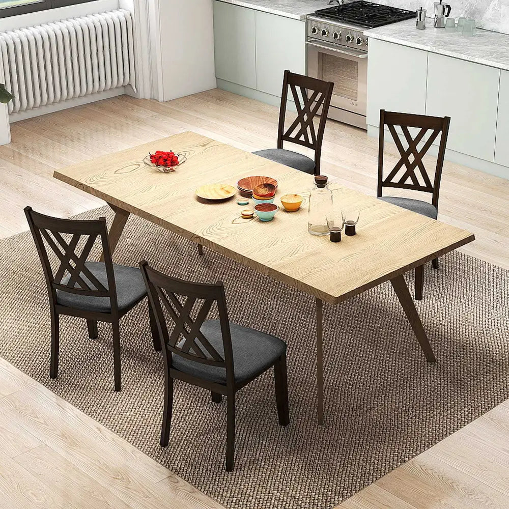 Linen Fabric Upholstered Wooden Dining Chair Set of 2 with Rubber Wood Frame for Dining Room-Gray - Gray - Dining Chairs
