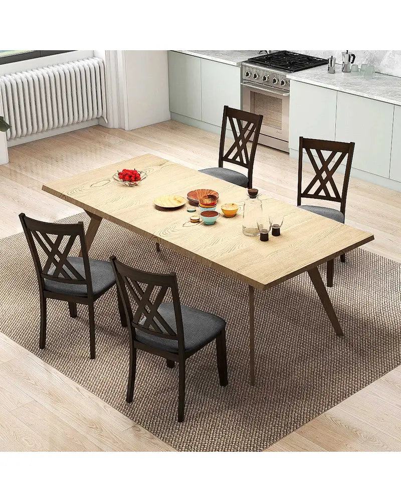 Linen Fabric Upholstered Wooden Dining Chair Set of 2 with Rubber Wood Frame for Dining Room-Gray - Gray - Dining Chairs