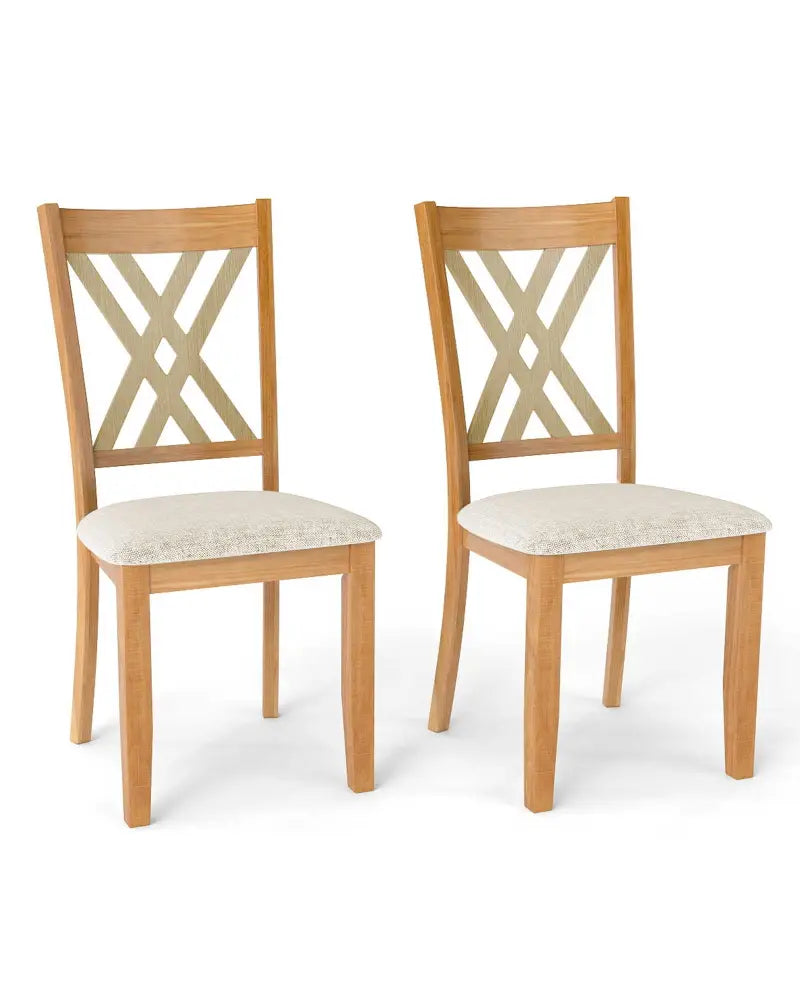 Linen Fabric Upholstered Wooden Dining Chair Set of 2 with Rubber Wood Frame for Dining Room-Natural - Natural - Dining