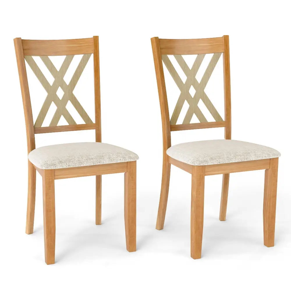 Linen Fabric Upholstered Wooden Dining Chair Set of 2 with Rubber Wood Frame for Dining Room-Natural - Natural - Dining